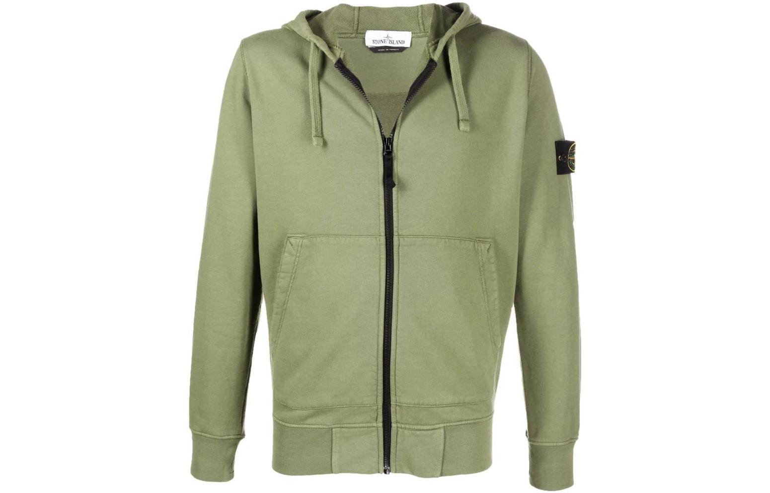 Stone Island FW22 Green Zip-Up Hoodie with Patch for Men 761564251-V0058