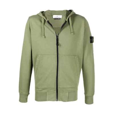 Stone Island FW22 Green Zip-Up Hoodie with Patch for Men 761564251-V0058