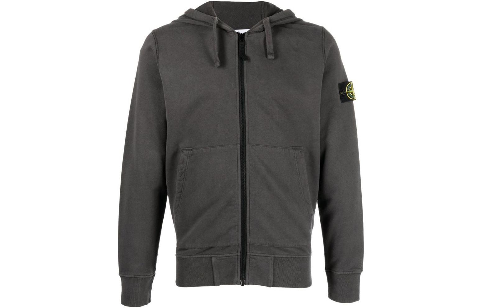Stone Island FW22 Grey Compass Patch Zip-Up Fleece Hoodie Jacket 771564220-V0065