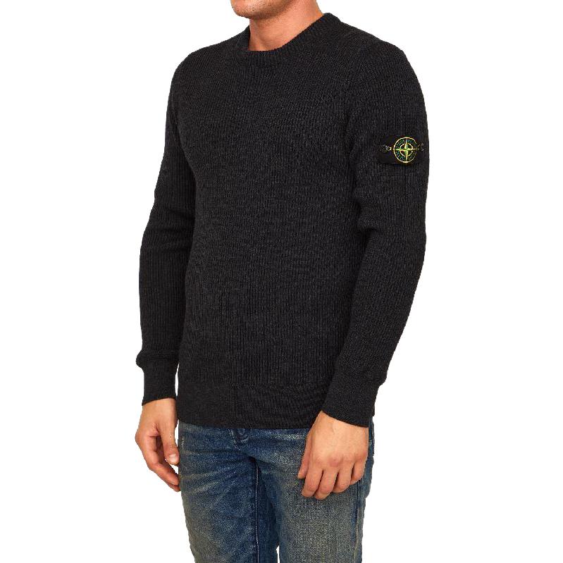 STONE ISLAND FW22 Grey Logo Patch Ribbed Wool Pullover Sweater Men 7715553C2-V0065 圖 4