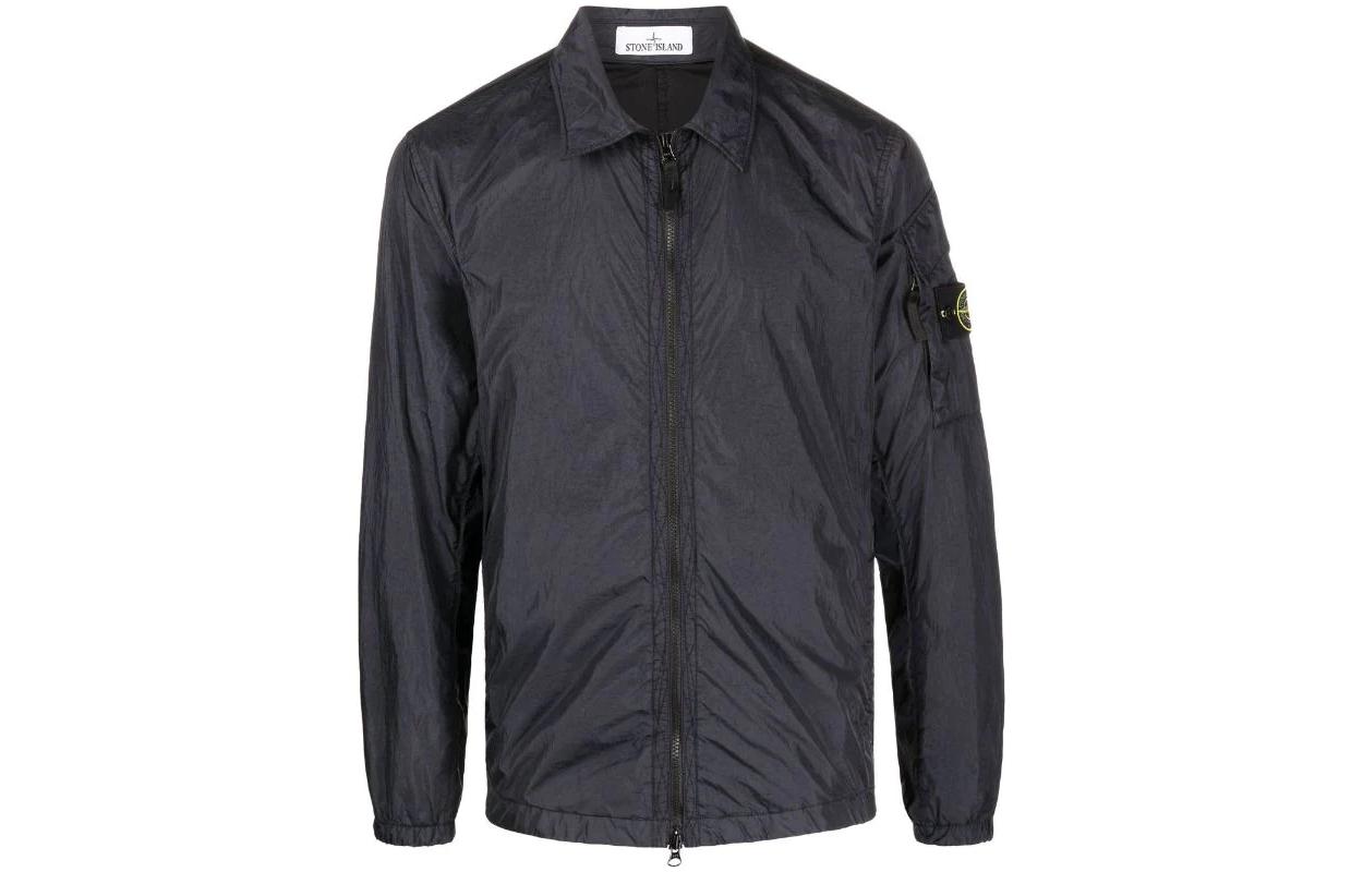 Stone Island FW22 High-Shine Crinkle Nylon Shirt Jacket Navy Blue Mens 771510223-V0020