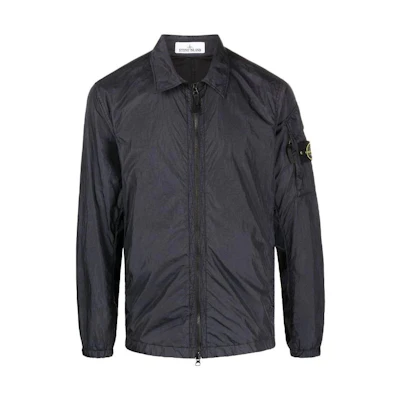 Stone Island FW22 High-Shine Crinkle Nylon Shirt Jacket Navy Blue Mens 771510223-V0020