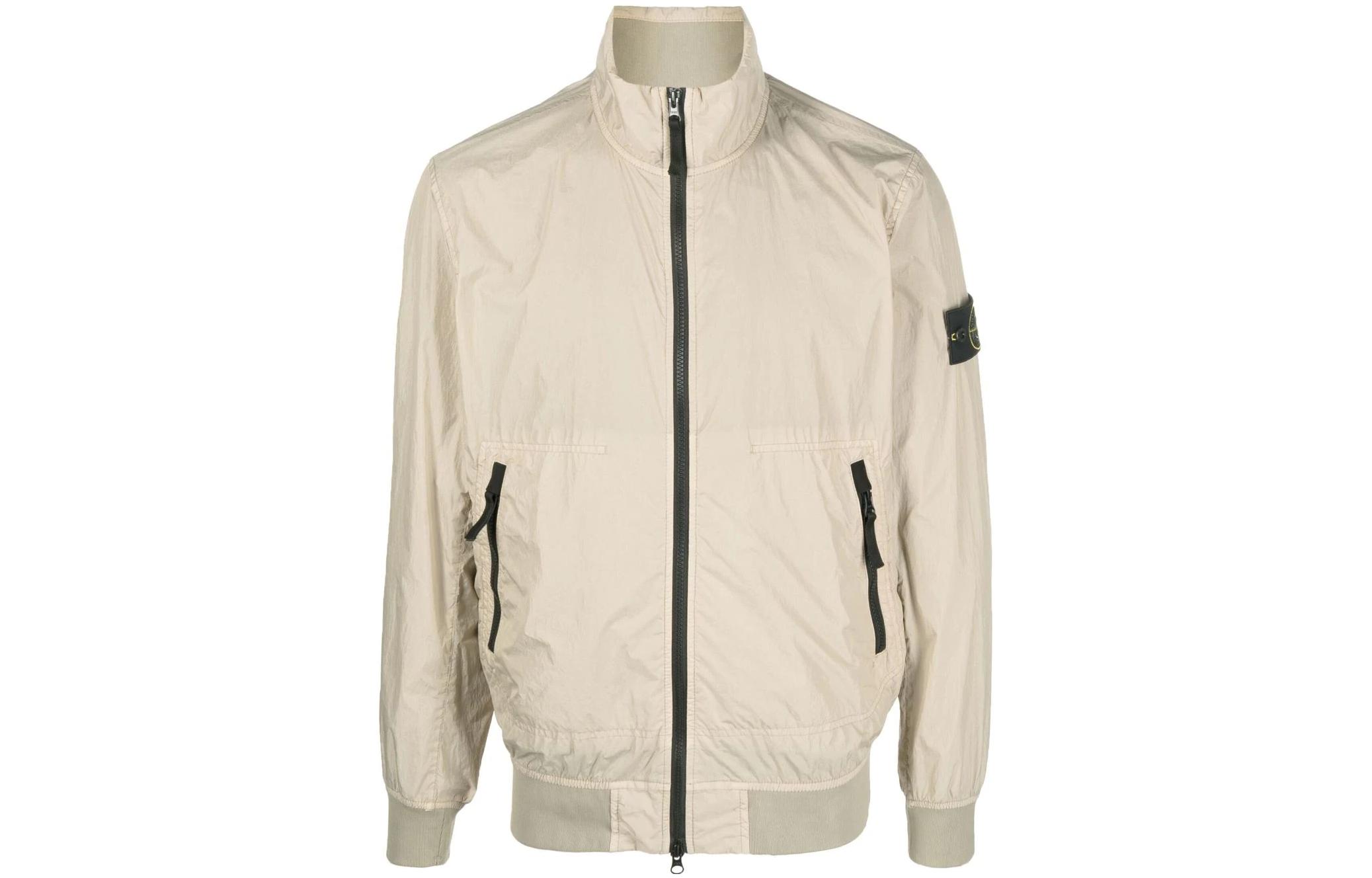 Stone Island FW22 Khaki Zip-Up Jacket with Logo Patch for Men 781542822-V0092