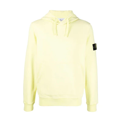 Stone Island FW22 Lemon Yellow Hoodie with Logo Patch and Kangaroo Pocket . 771564120-V0031