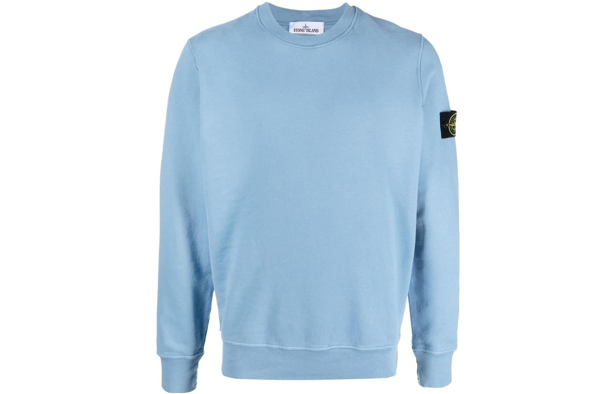 Stone Island FW22 Light Blue Logo Patch Long Sleeve Sweatshirt Men. 771563020-V0046