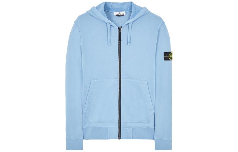 Stone Island FW22 Light Blue Solid Badge Zip Hoodie Long Sleeve 771564220-V0046