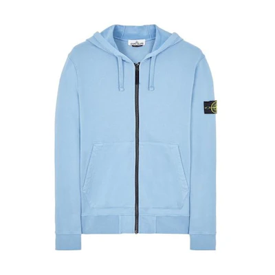 Stone Island FW22 Light Blue Solid Badge Zip Hoodie Long Sleeve 771564220-V0046