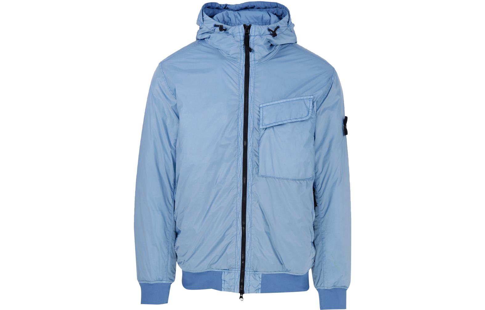 Stone Island FW22 Light Blue Solid Color Logo Patch Hooded Jacket Men 771540723-V0046