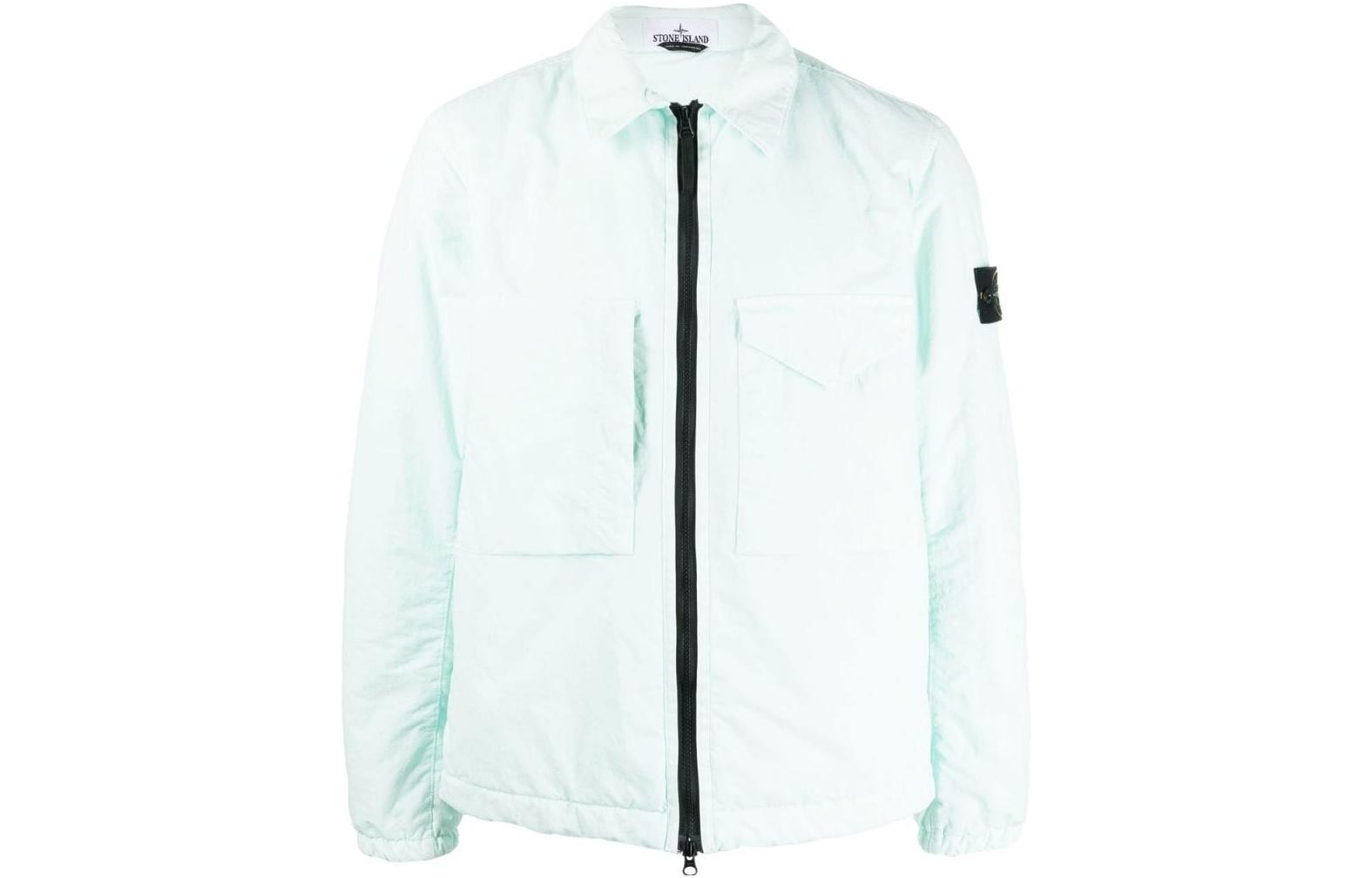 Stone Island FW22 Light Blue Zip-Up Hooded Jacket with Collar 7715Q0321-V0044