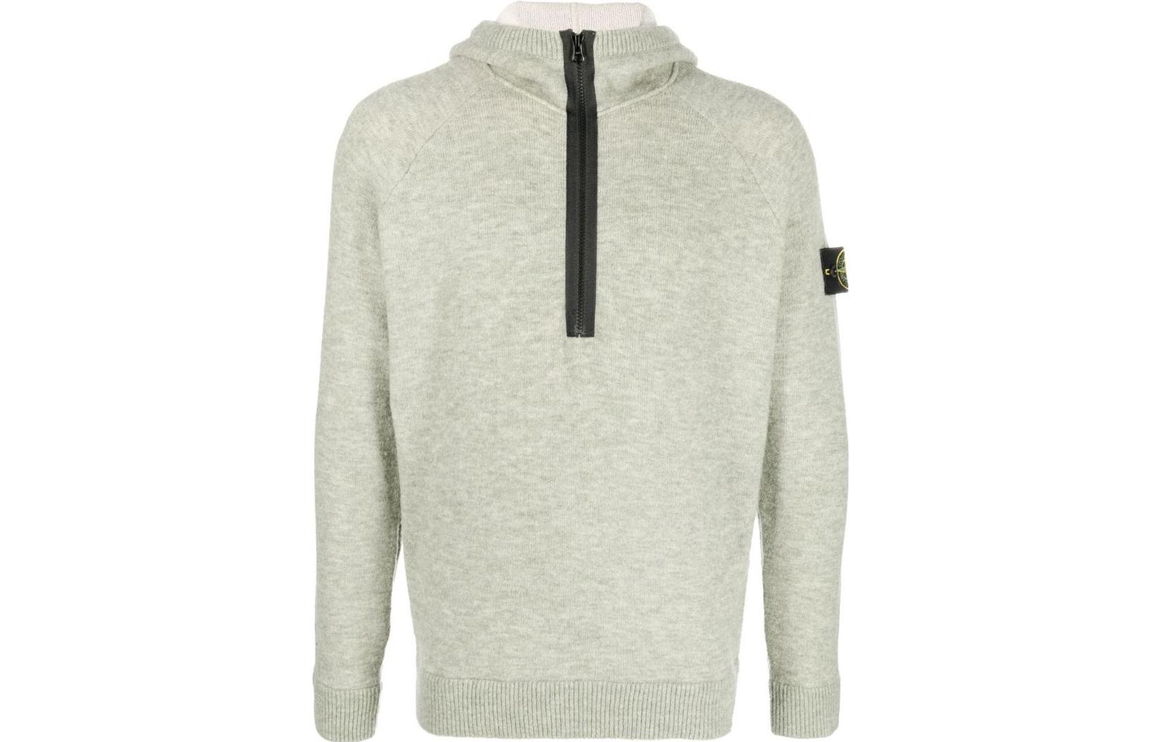 Stone Island FW22 Light Green Half-Zip Knit Hoodie Plain Design 7715558C1-V0055