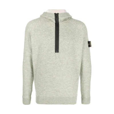 Stone Island FW22 Light Green Half-Zip Knit Hoodie Plain Design 7715558C1-V0055