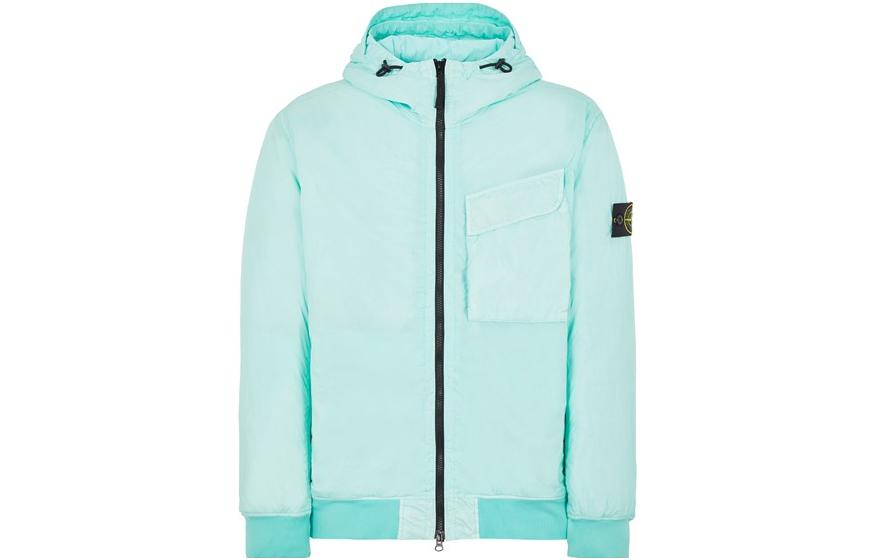 Stone Island FW22 Light Green Logo Zip Hoodie Jacket for Men 771540723-V0052