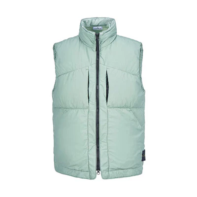 STONE ISLAND FW22 Light Green Sleeveless Vest with Zip and Stand Collar Men. 7715G1232-V0055