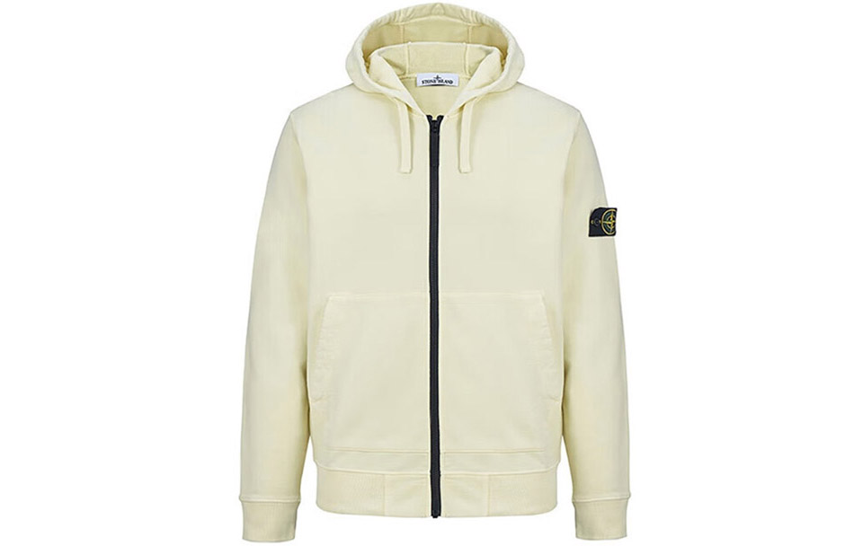 Stone Island FW22 Logo Hoodie Jacket Cream Yellow Men’s Casual Fleece 771564220-V0035
