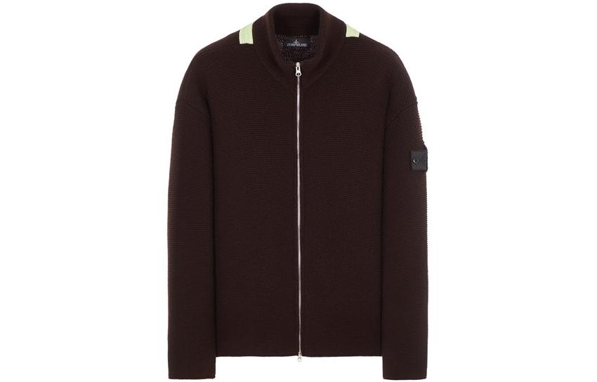 Stone Island FW22 Logo Knit Stripe Track Jacket Brown Long Sleeve Outerwear 77155142U-V0086