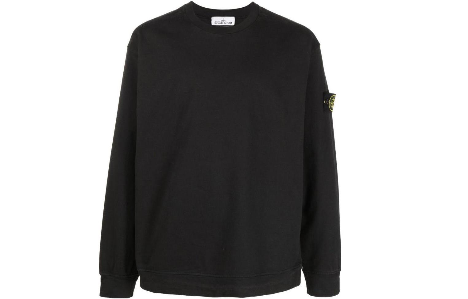 Stone Island FW22 Logo Patch Crewneck Sweatshirt Black  Long Sleeve Pullover 771563750-V0029