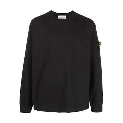 Stone Island FW22 Logo Patch Crewneck Sweatshirt Black Long Sleeve Pullover 771563750-V0029