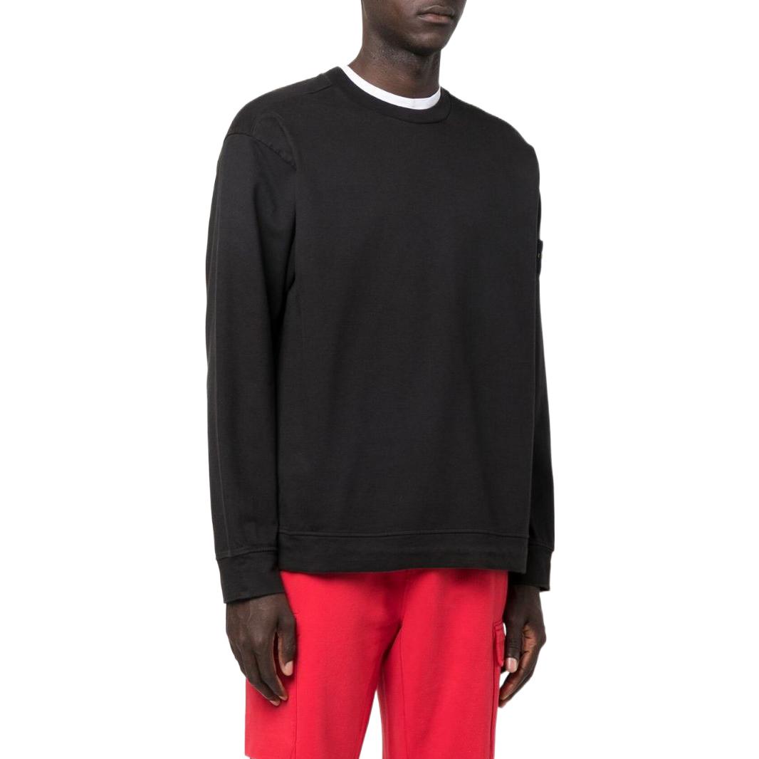 Purchase Stone Island FW22 Logo Patch Crewneck Sweatshirt Hitam Lengan Panjang Lelaki 771563750-V0029