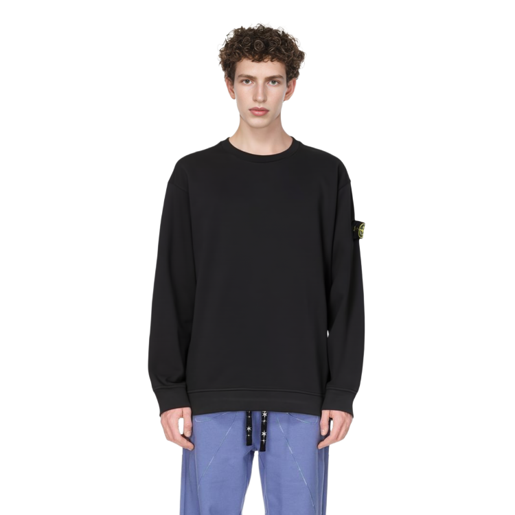 Details for Stone Island FW22 Logo Patch Crewneck Sweatshirt Hitam Lengan Panjang Lelaki 771563750-V0029
