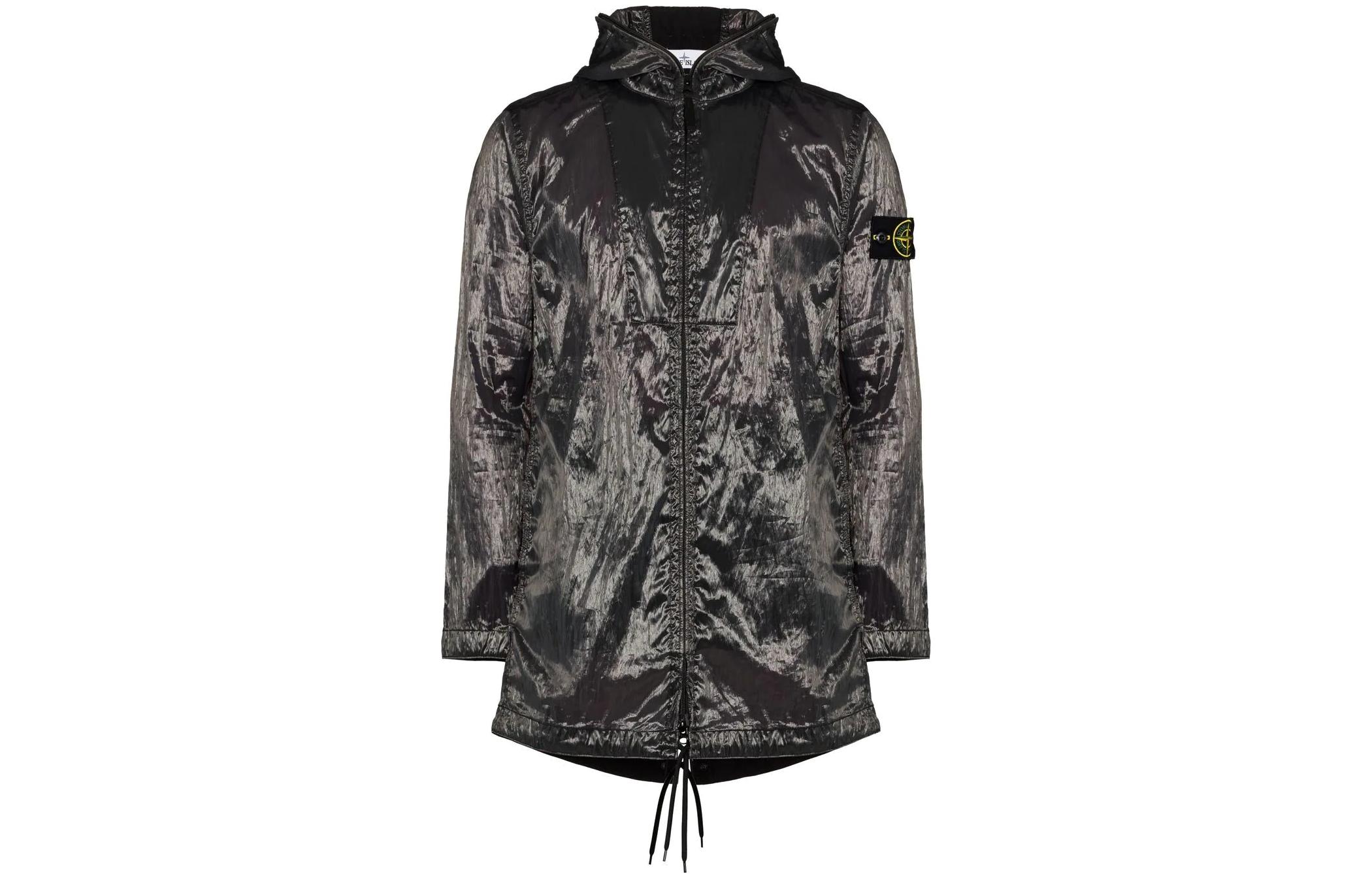 Stone Island FW22 Logo Patch Digital Print Zip Hoodie Jacket Black Men 7615705Q2-V0065