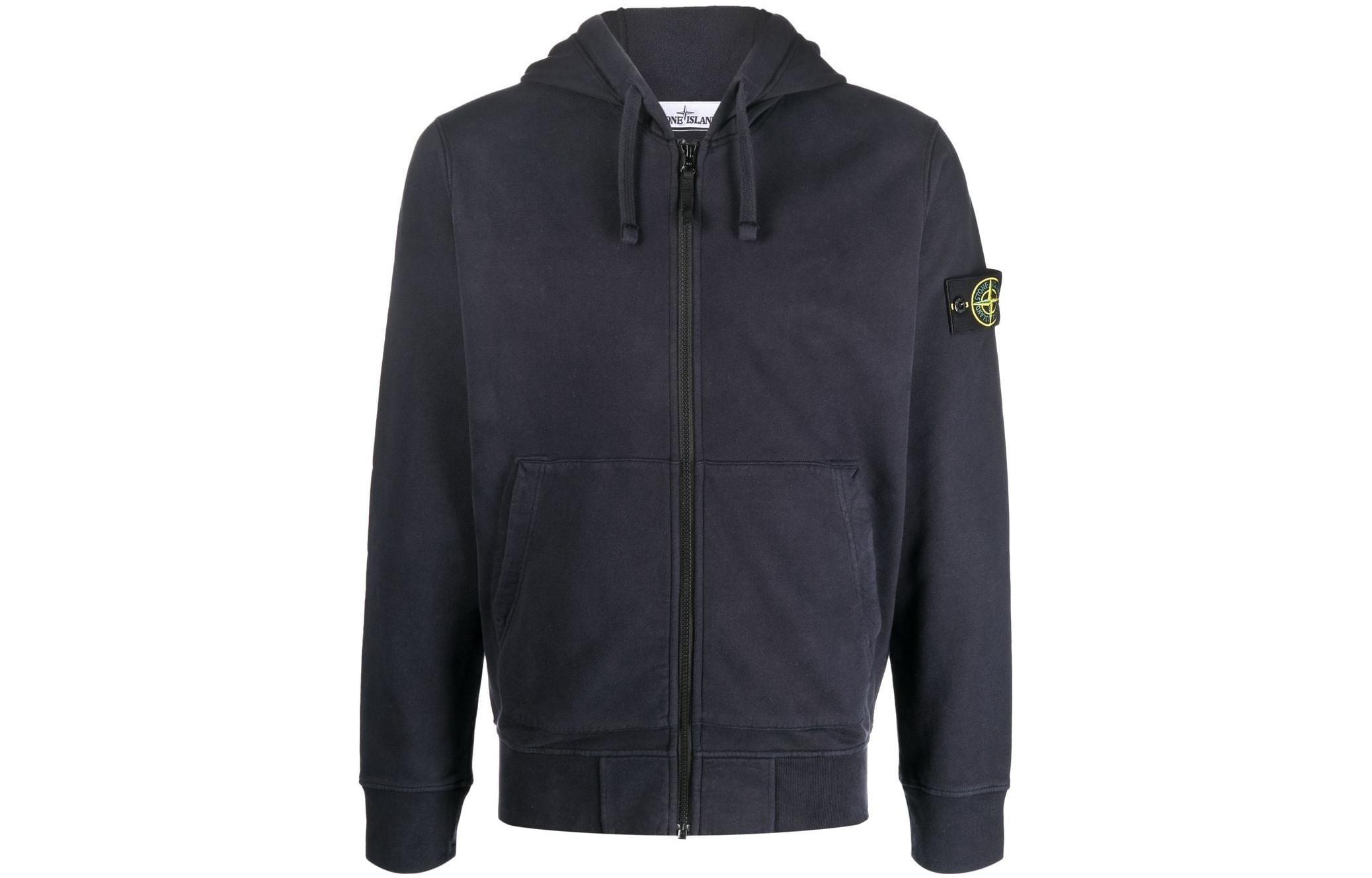 Stone Island FW22 Logo Patch Navy Blue Zip-Up Hoodie for Men 771564220-V0020