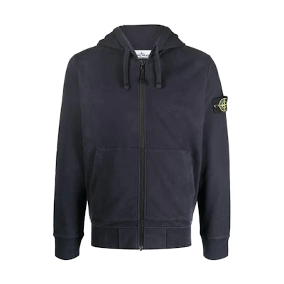 Stone Island FW22 Logo Patch Navy Blue Zip-Up Hoodie for Men 771564220-V0020