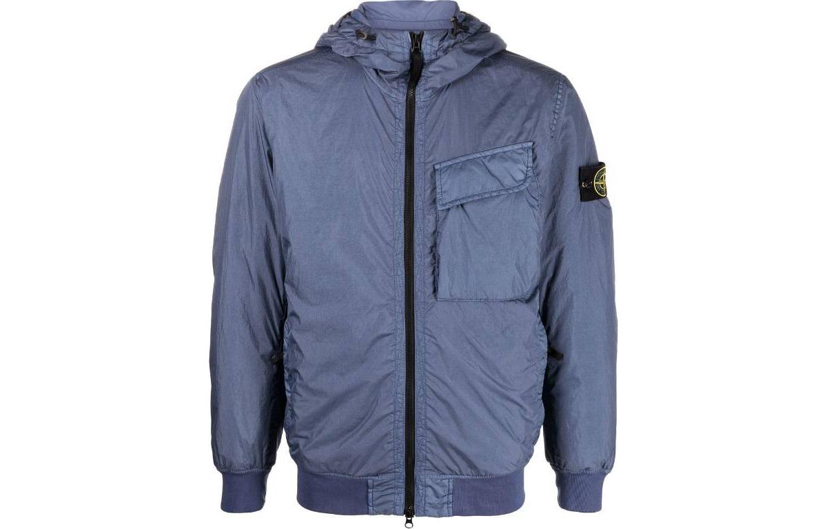 Stone Island FW22 Logo Patch Zip Hoodie Jacket Blue 771540723-V0024