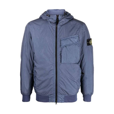Stone Island FW22 Logo Patch Zip Hoodie Jacket Blue 771540723-V0024