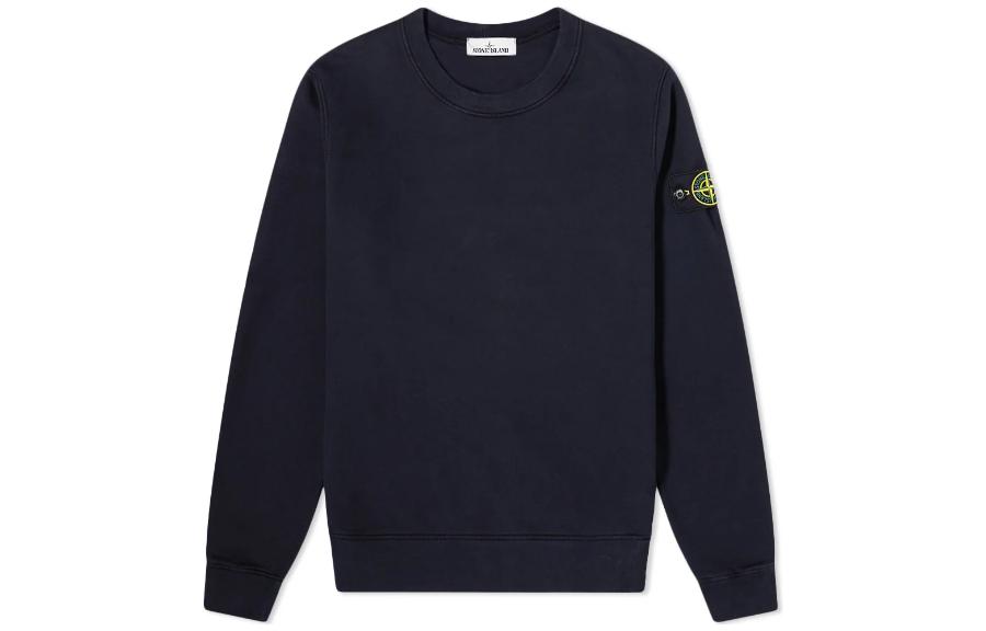 Stone Island FW22 Logo Print Crewneck Long Sleeve Sweatshirt Navy Blue Mens 751563020-V0020