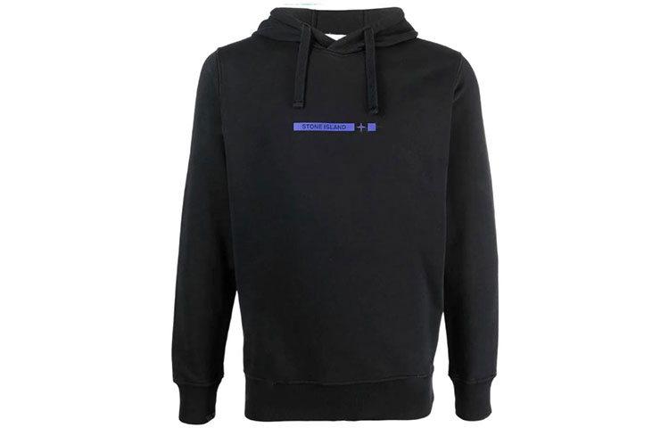 Stone Island FW22 Logo Print Pullover Hoodie Black 761565885-V0029