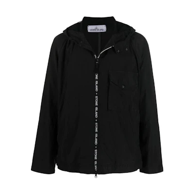 Stone Island FW22 Logo Print Trim Hooded Jacket Black 7615428E1-V0029