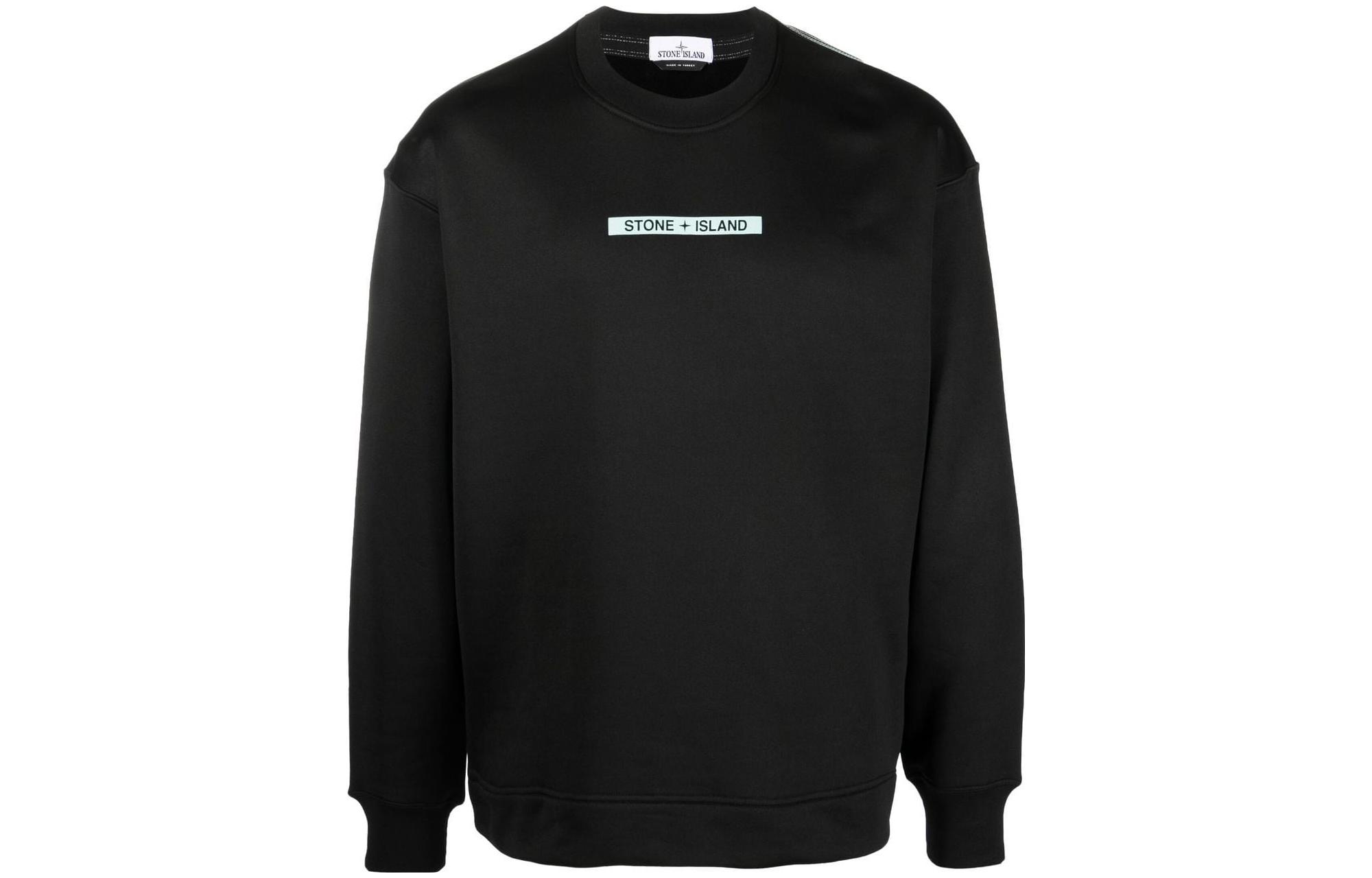 Stone Island FW22 Logo Printed Crewneck Long Sleeve Sweatshirt Black Men 771560535-V0029
