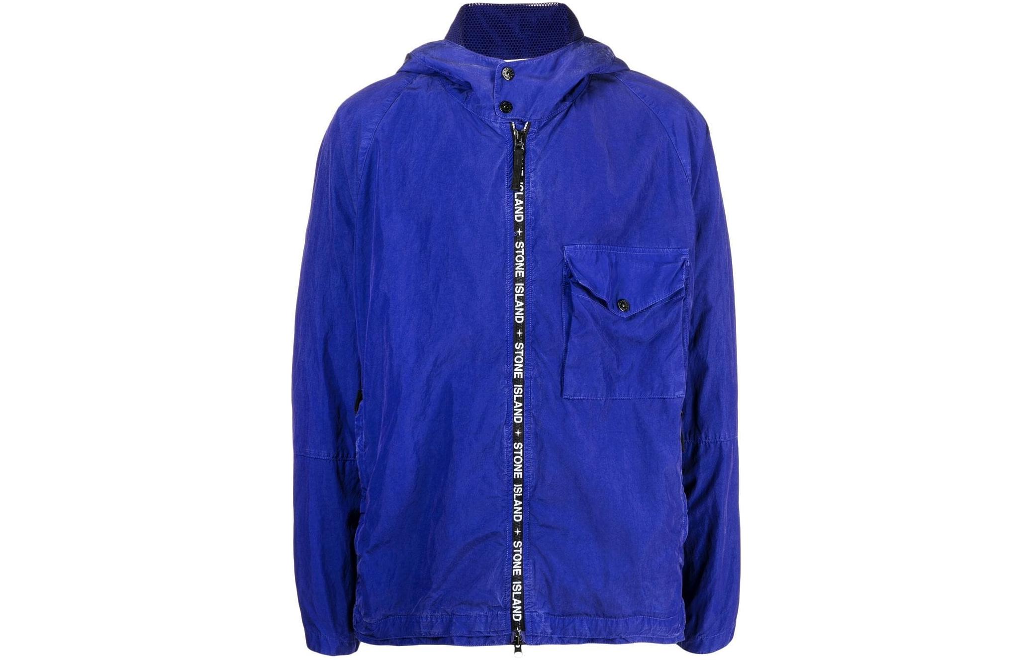 Stone Island FW22 Logo Trim Hooded Jacket Blue 7615428E1-V0022