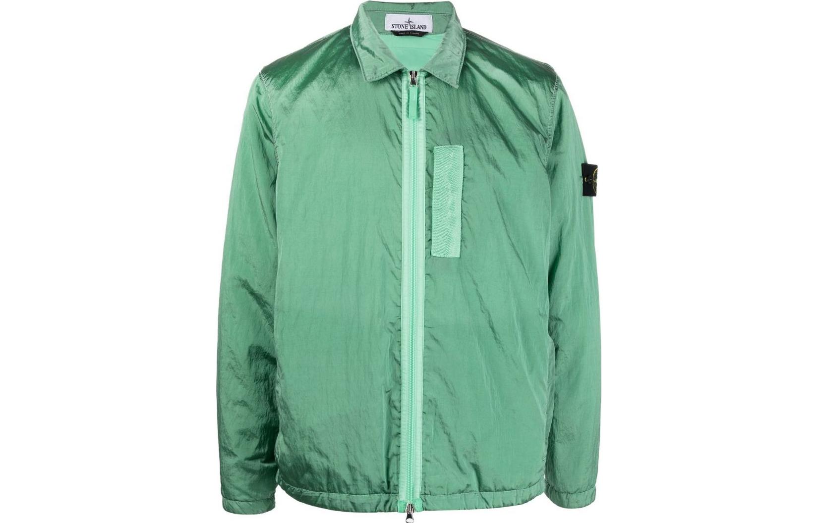 Stone Island FW22 Metallic Nylon Collar Jacket Light Green Collection 7715Q0519-V0052