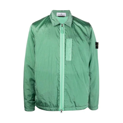 Stone Island FW22 Metallic Nylon Collar Jacket Light Green Collection 7715Q0519-V0052