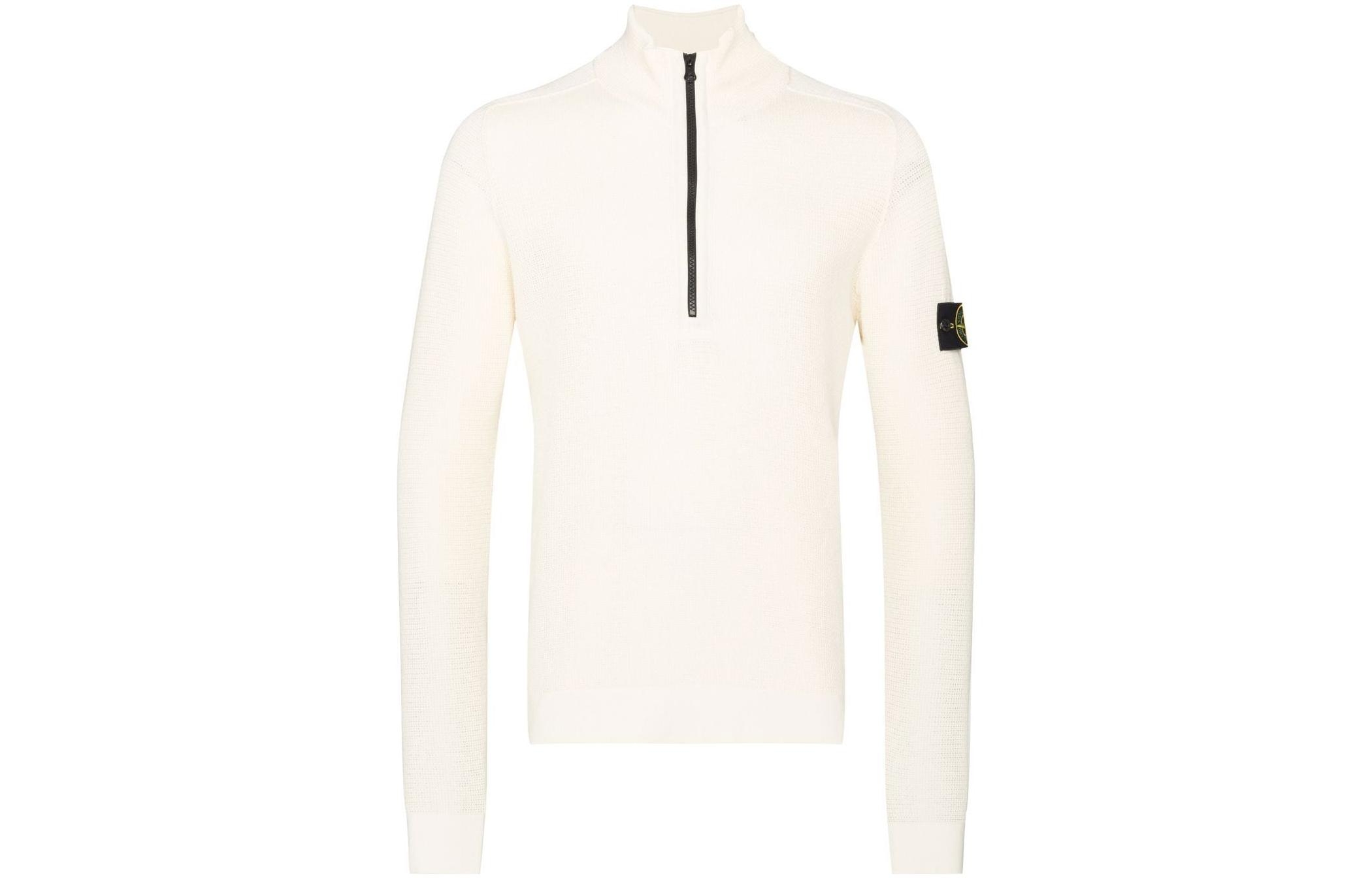 Stone Island FW22 Minimalist Logo Zip-Up Sweatshirt Beige Mens 7615519B9V0099