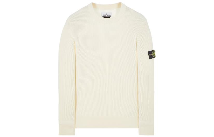 STONE ISLAND FW22 Natural White Logo Patch Wool Crewneck Sweater for Men 7715553C2-V0080 圖 2