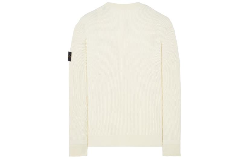 STONE ISLAND FW22 Natural White Logo Patch Wool Crewneck Sweater for Men 7715553C2-V0080 圖 3