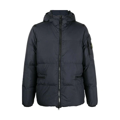 STONE ISLAND FW22 Navy Blue Hooded Down Jacket Unisex Winter Wear. 771540223-V0020