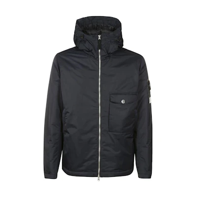 Stone Island FW22 Navy Blue Solid Logo Patch Zip-Up Hoodie Jacket 771542446-V0020