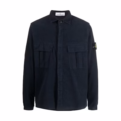 Stone Island FW22 Navy Button-Up Long Sleeve Jacket with Logo Patch 771511305-V0020