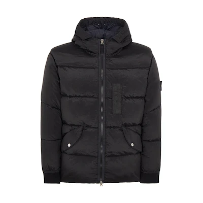 STONE ISLAND FW22 Nylon Metal Logo Patch Hooded Puffer Jacket Black Unisex. 771543619-V0029
