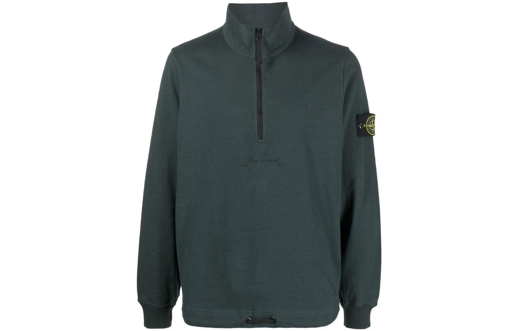 STONE ISLAND FW22 Olive Green Half-Zip Logo Patch Sweatshirt  Pullover 7715627Q1-V0057 圖 2