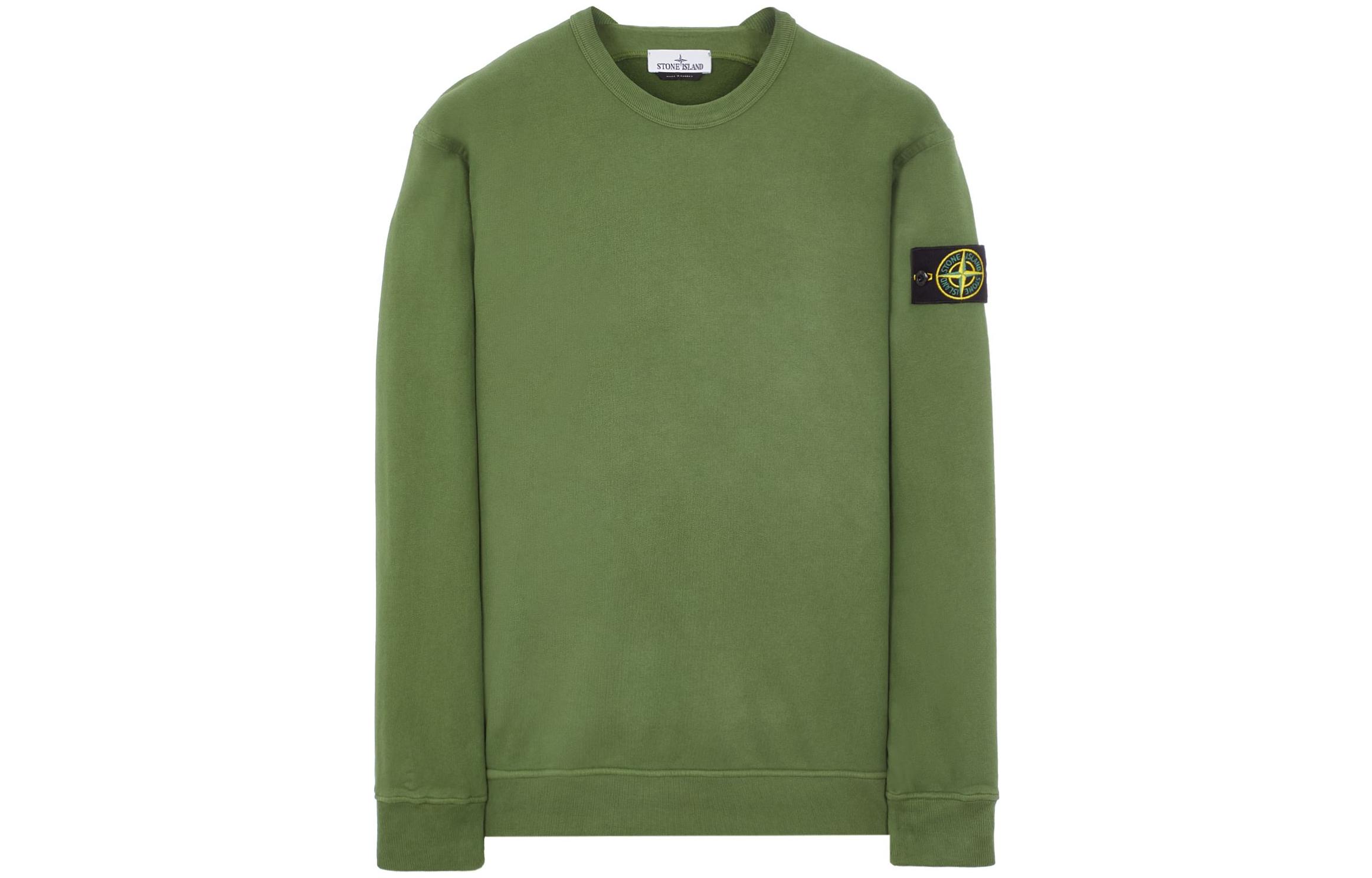 Stone Island FW22 Olive Green Logo Patch Pullover Sweatshirt for Men 771561720-V0058