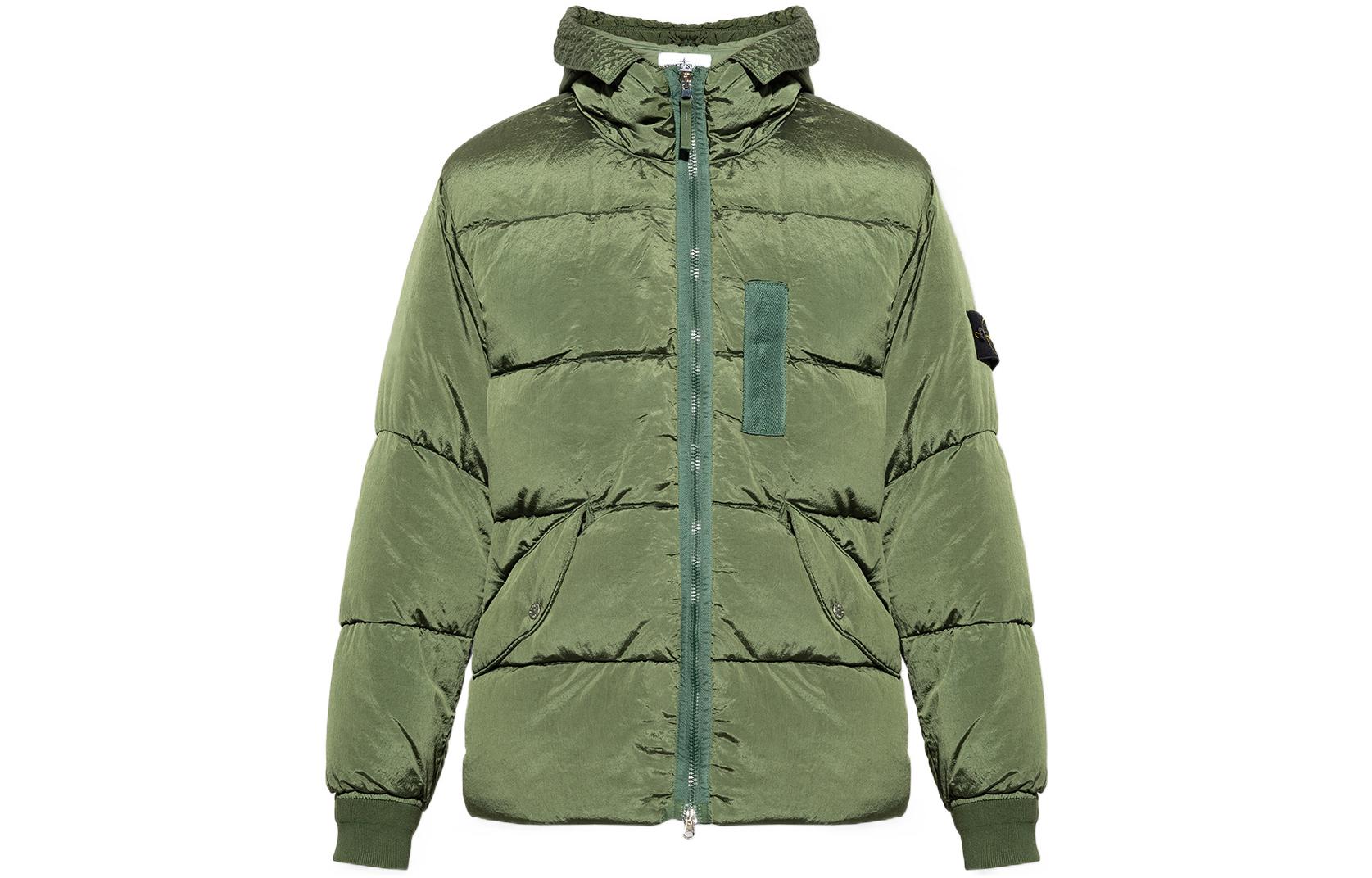 STONE ISLAND FW22 Olive Quilted Logo Patch Down Jacket Unisex Casual Wear 771543619-V0058