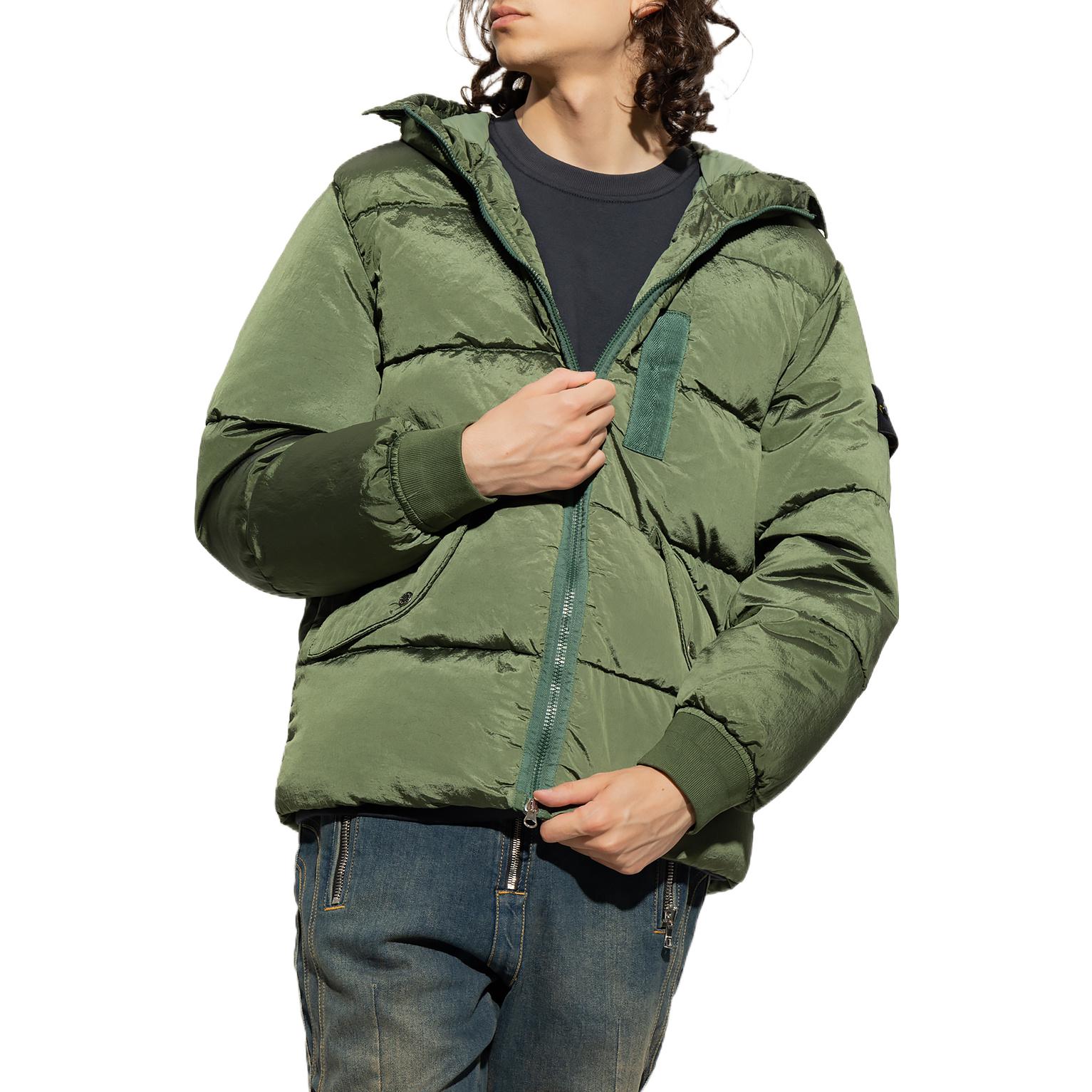 STONE ISLAND FW22 Olive Quilted Logo Patch Down Jacket Unisex Casual Wear 771543619-V0058 圖 4