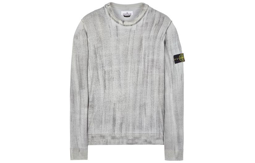 Stone Island FW22 Pearl Gray Tie-Dye Logo Pullover Sweatshirt 7715537T3-V0061