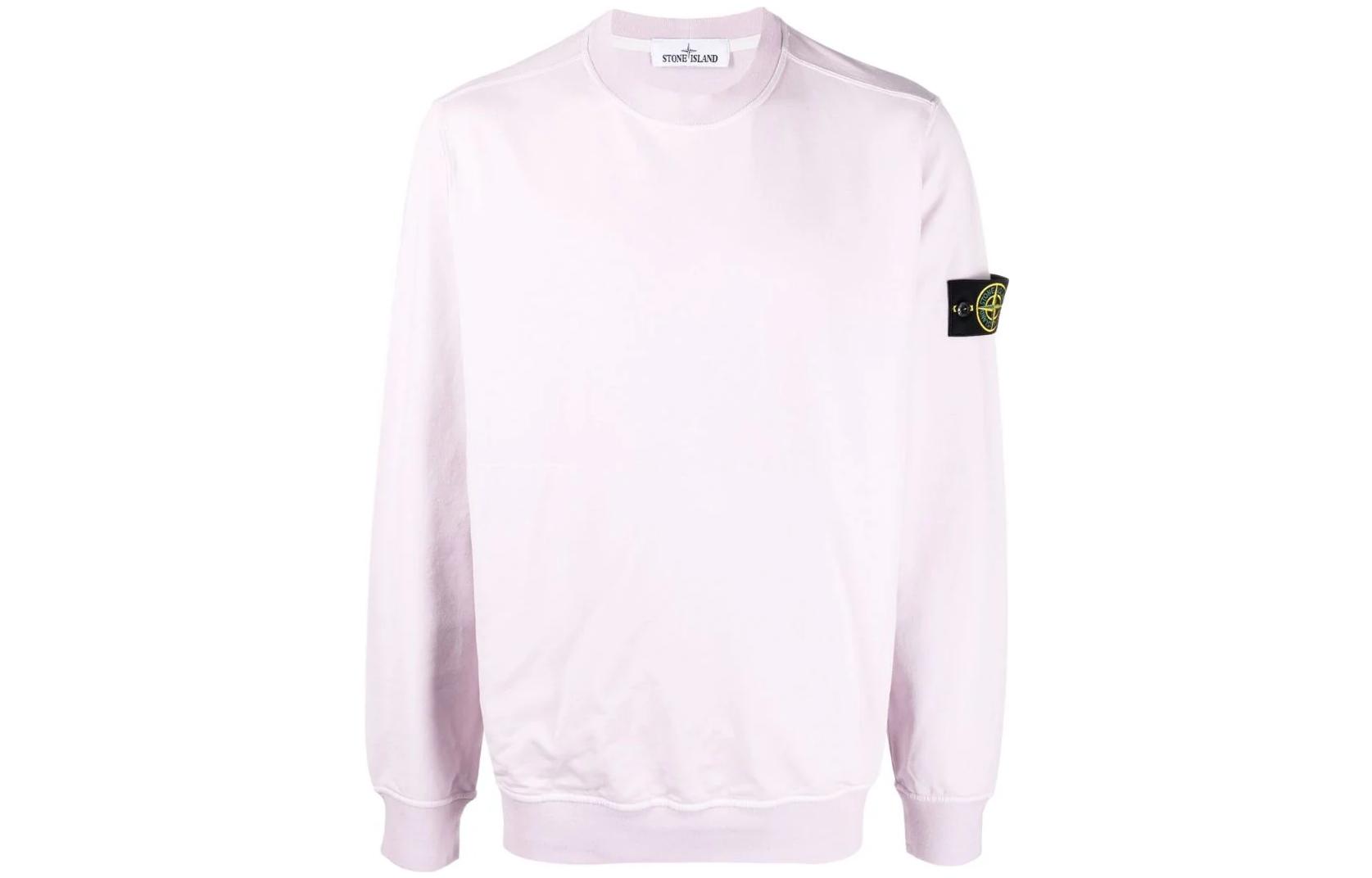 Stone Island FW22 Pink Crewneck Sweatshirt with Badge - Long Sleeve 761564052-V0086