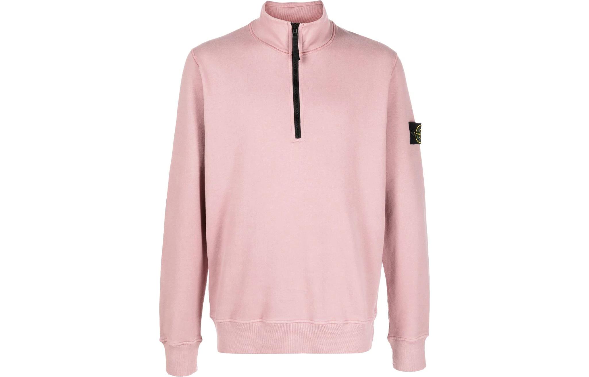 Stone Island FW22 Pink Half-Zip Pullover Logo Sweatshirt Casual Long Sleeve 771561920-V0086