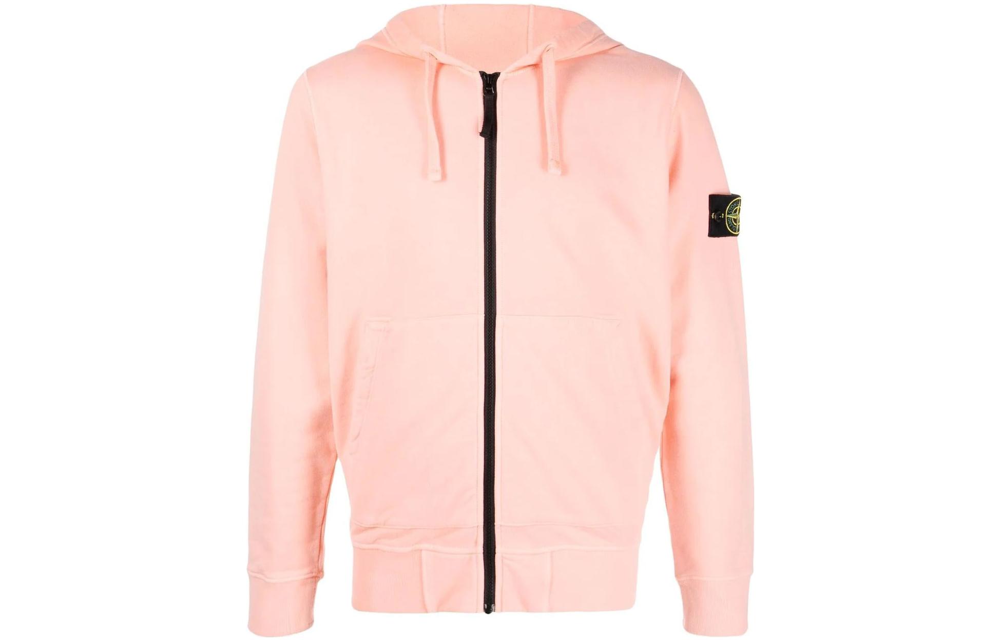 Stone Island FW22 Pink Logo Patch Zip-Up Sweatshirt Jacket for Men 771564220-V0083